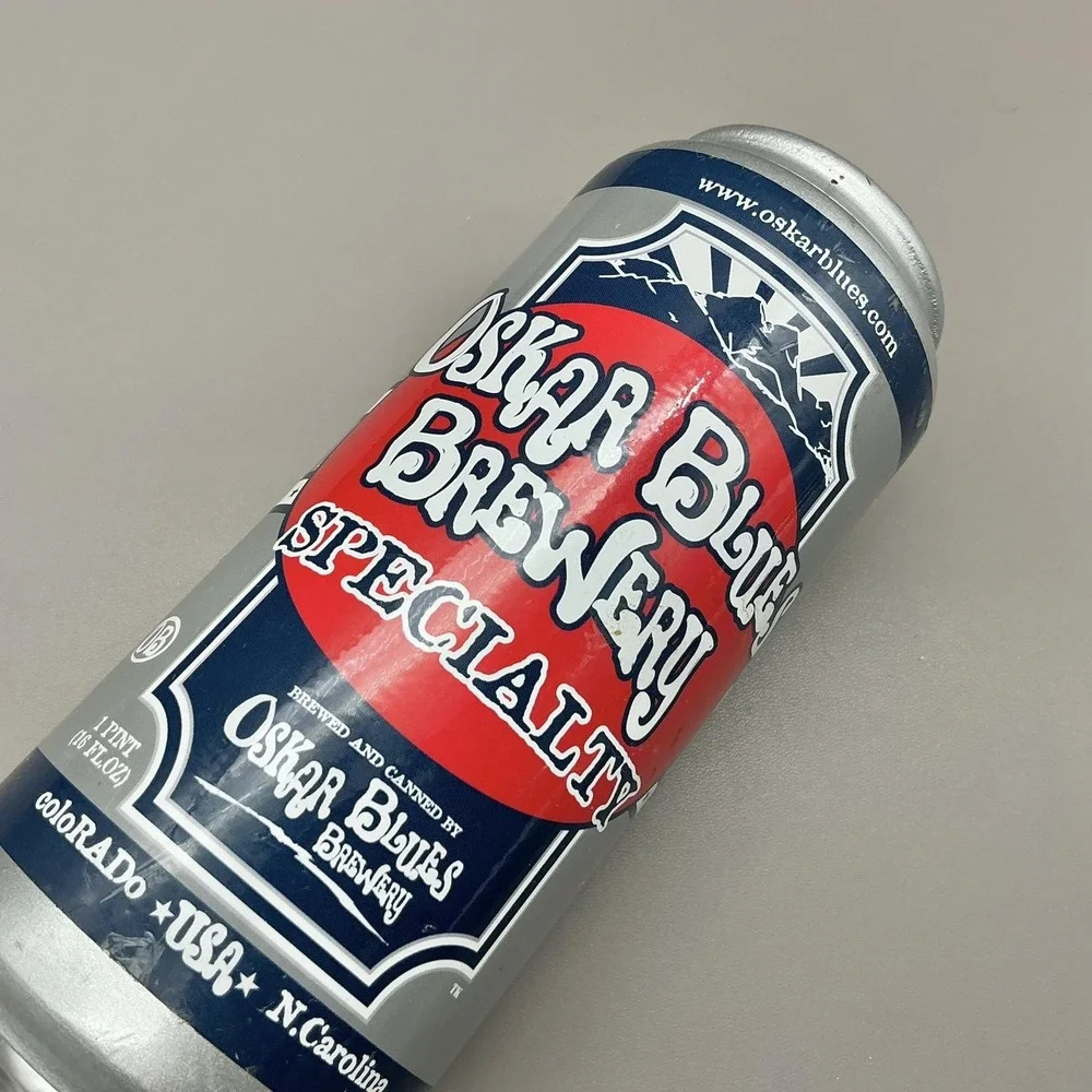 Oskar Blues Brewery Specialty Draft Beer Tap Handle 1 Pint Can Silver Red Blue
